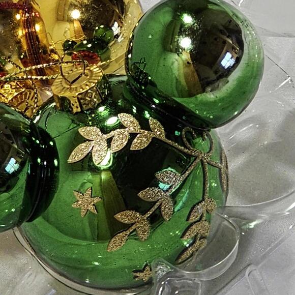 Disney Parks Mickey Mouse Ear Icon Indent Retro Glass Christmas Tree Ornament - Picture 10 of 11